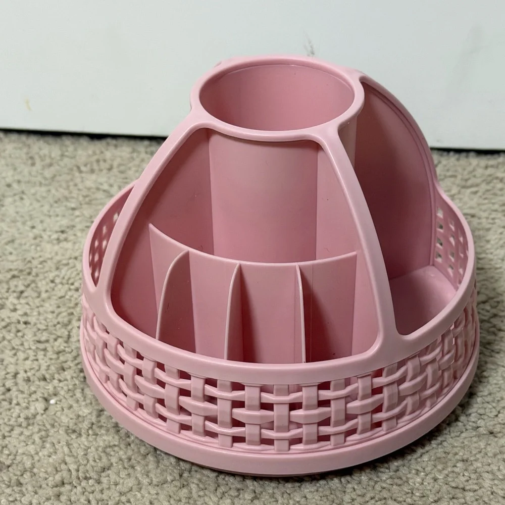 Rotating Pink Makeup Organizer Carousel | Spinning Cosmetic Storage Holder